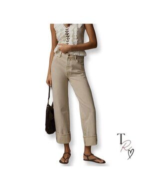 Pistola Ryder High Rise Cuffed Wide Leg Cropped Jeans Oatmeal Tan Beige Size 26